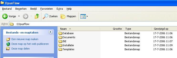 Allereerst gaat u naar de lokale map waar u de software heeft geïnstalleerd (bijv. C:\Program Files\OpusFlowCRM ). Onder de map OpusFlowCRM vindt u een aantal submappen.