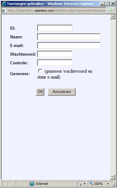 3.2 Nieuwe gebruiker toevoegen Met behulp van de nieuwe gebruiker toevoegen functie kunnen nieuwe gebruikers worden aangemaakt.