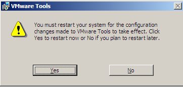 Klik Finish om de installatie af te ronden Klik Yes om de server te restarten en VMware Tools aktief te maken.