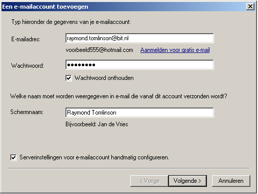 STAP 1: ACCOUNT SETUP Start Windows Live Mail. Vul in het onderstaande venster uw e-mailadres, wachtwoord en uw volledige naam in.