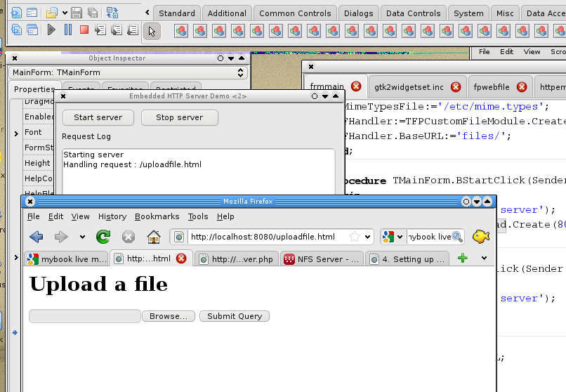 Figuur 3: De ingebedde server aan het werk FHandler.BaseURL:= files/ ; maakt de module duidelijk dat het in de geregistreerde locatie files naar de gevraagde bestanden moet zoeken.
