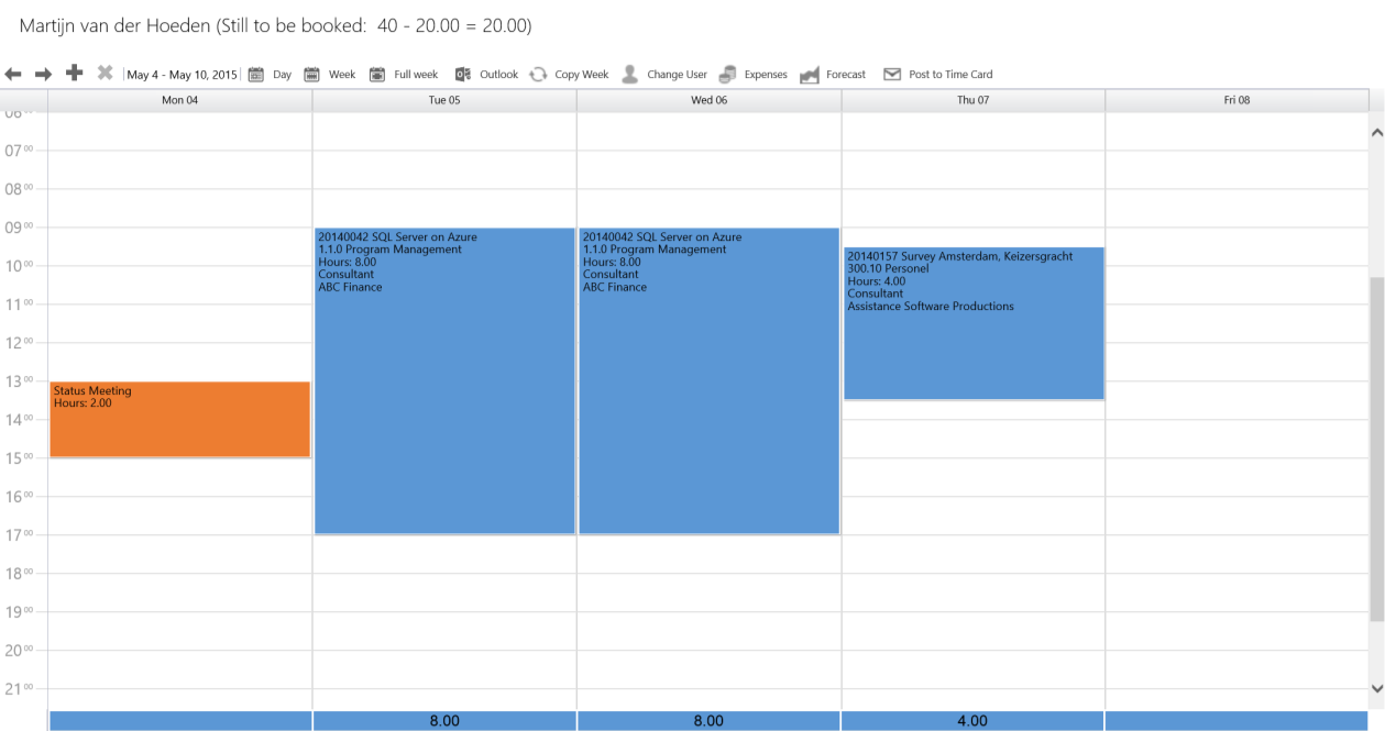 Direct uren boeken of via de Timesheet met outlook integratie, de keuze is aan u Inzicht hebben in uw werkelijke bestedingen is belangrijk.