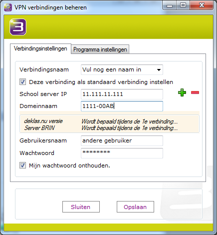 U kunt zelf aangeven welke school u als standaard wilt gebruiken. Bij elke school horen aparte gegevens. Iedere school heeft dus een apart ip-adres, een aparte domeinnaam en aparte inloggegevens.