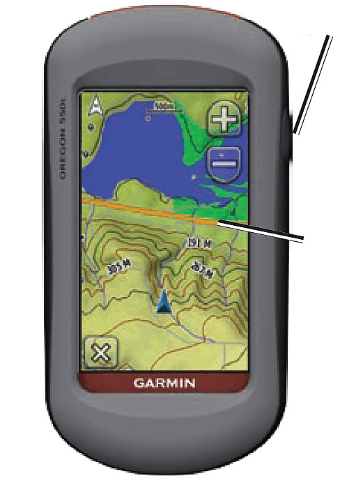 Power: aanzetten gps Bediening Garmin Oregon en Dakota De Oregon en Dakota hebben een touch screen. De gps gaat aan door op de aan-uitknop te drukken.