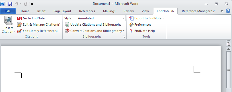 Deel 2: Endnote X6 als hulpmiddel bij het schrijven in Word Ook hier is het belangrijk om Word te openen via Athena. 1. Cite while you write 1.