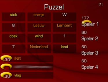 3. Puzzel Ieder speler krijgt 12 woorden op het scherm, deze zijn per 4 gelinkt aan een kernwoord. Voor ieder gevonden link / kernwoord tussen de groep woorden wordt 30sec verdiend.