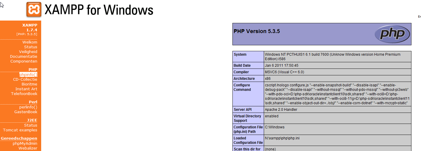 4 XAMPP testen We klikken op Status. Hier kun je mooi zien dat de meeste componenten geactiveerd zijn. Ruim voldoende om van start te gaan met onze web server.