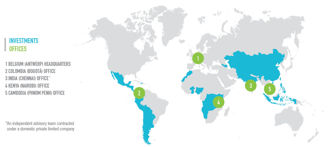 Sterke geografische aanwezigheid Internationaal (kantoren in België, Colombia, India, Kenia en Cambodja) en professioneel meertalig team