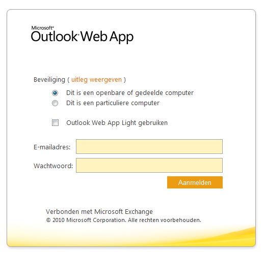 Handleiding Outlook Web App 2010 - CLOUD Versie: 22 oktober 2012 Toegang tot uw