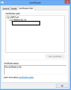 Om vervolgens te controleren of het certificaat gevalideerd is (en niet self signed zoals na een default Exchange server 2010 installatie) doe je het volgende: Kopieer het certificaat (inclusief