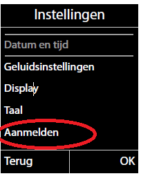 Dan moet u de aanmelding van de handset gelijktijdig zowel op de handset (a) als op het basisstation (b) starten.