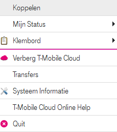 Afbeelding 9: T-Mobile Cloud widget op bureaublad Om handmatig verbinding te maken klikt u met de rechtermuisknop op de T-Mobile cloud