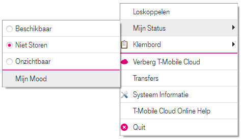 16. Gebruikersweergave 16.1 Weergave huidige status van contact in contactlijst Een overzicht van welke contacten online of offline zijn is weergegeven in het Contacten venster.