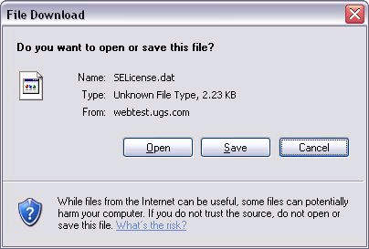 Solid Edge ST5 installatie De file Download box zal hierna verschijnen. Klik op save om de licensfile op te slaan.