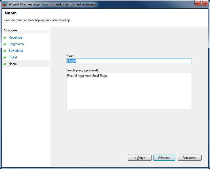 Solid Edge ST5 Firewall Windows Firewall instellen voor gebruik met FlexLM