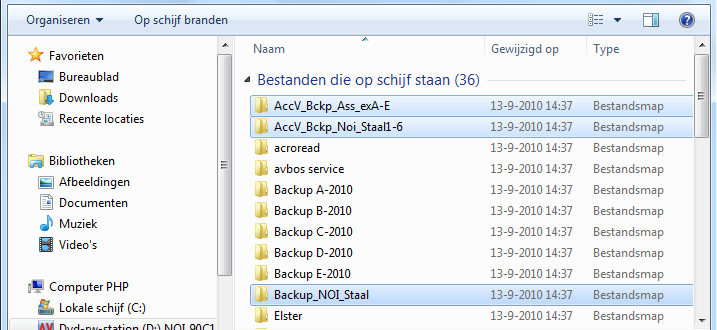 Klik in de map C:\AccV9_NOI_lesbestand nu op Backup A-2010 om het bestand te importeren: Herhaal dit voor de examens Backup B-2010 t/m E-2010. Neem de cd AV9 uit de drive.