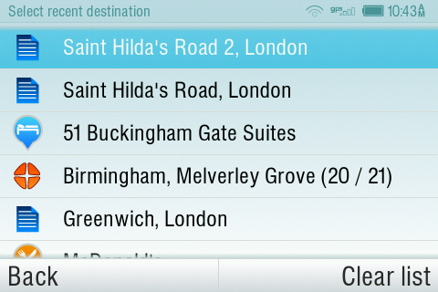 Het kiezen van Recente Bestemmingen Sygic Mobile Maps houdt uw laatste bestemmingen automatisch bij, zodat u gemakkelijk kunt terugkeren naar een vorige bestemming.