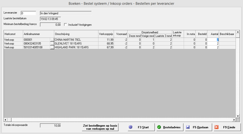 Pagina : 14 5.7.2 Op basis van Minimum Voorraad Bij voorraadhoudende artikelen kunt u een minimum voorraad, en een bestelhoeveelheid ingeven.