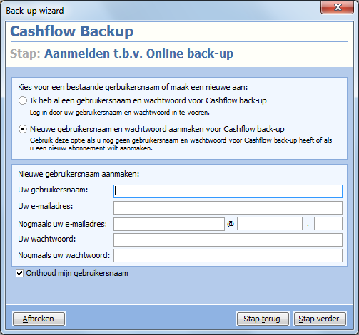 1.3 Online back-up maken U kunt een back-up online verzenden naar de digitale kluis van Cashflow en hiervandaan ook weer teruglezen.