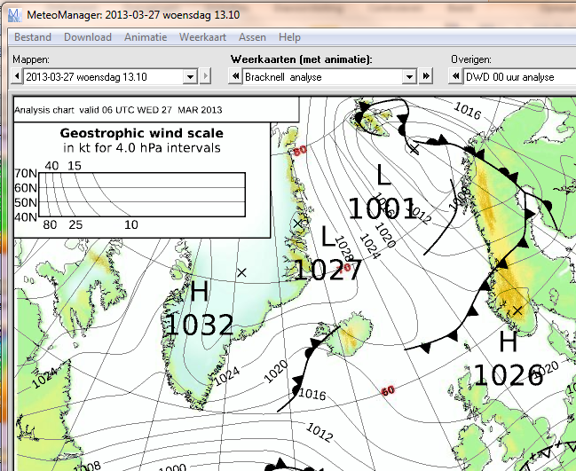 Wat wordt het de komende dagen? Demo met weerkaarten in het programma MeteoManager (Windows only, EUR 50 van meteomanager.