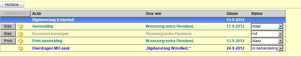 Pagina 12 van 15 2.5 Een aanmelding afronden Een aanmelding kan afgerond worden door de acties Aanmelding, Extern Document en Print aanmelding op Klaar te zetten.