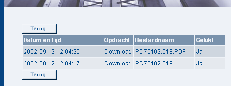 1.3.2 Downloaden van Verhuisservice bestanden Bij het product Verhuisservice komt u in het onderstaande scherm: Uw nieuwe bestanden zullen bovenaan in het overzicht worden toegevoegd.