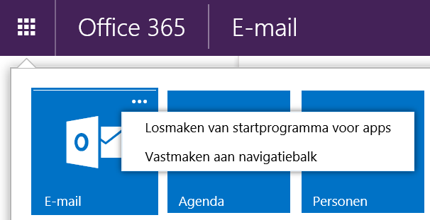 TIPS: Stel e-mail in als startpagina van Office 365; na inloggen direct e-mail weergeven: Klik Instellingen ( ) > Instellingen voor Office 365 > Startpagina > Uw startpagina instellen, selecteer