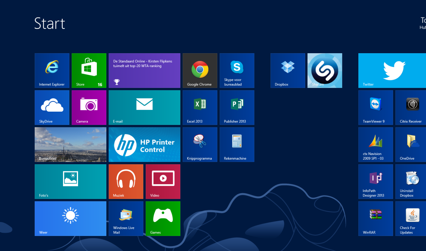 2 Het nieuwe Windows Startscherm Bovenstaand scherm is het nieuwe startscherm in Windows 8.