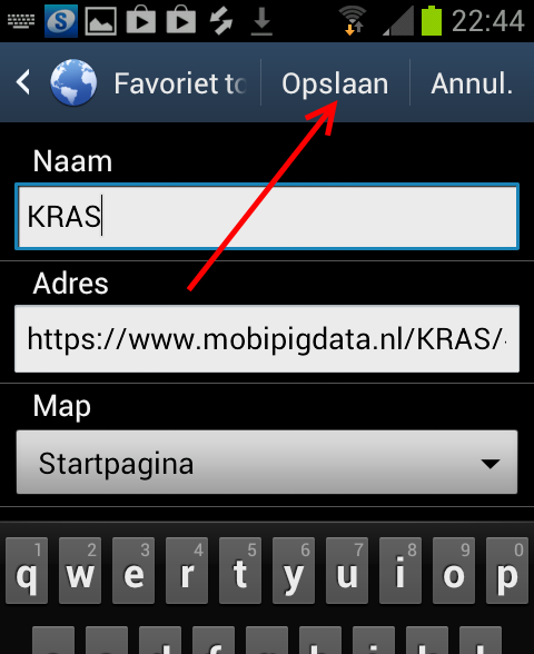 KRAS icoon op Android startscherm Op uw Android toestel, zoek Internet tussen uw applicaties. Tik hierop.