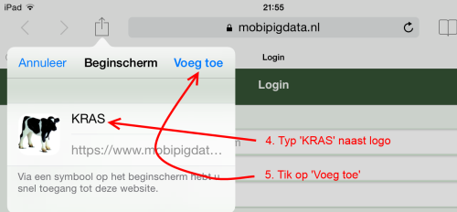 KRAS icoon op startscherm van ipad en iphone In Safari (internetbrowser), typ het webadres: