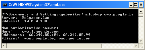 17.1.2.2 Voorkeurs-DNS-server (DNS = Domain Name System) Dit systeem is de schakel tussen internetdomeinnamen (bvb. www.google.be) en hun bijhorend IP-adres.