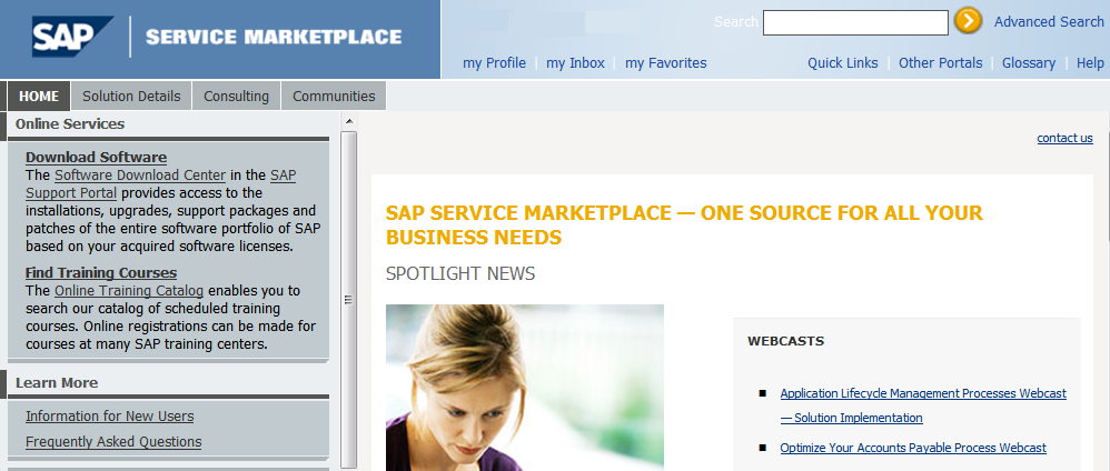 Selecteer Quick Links 2011 SAP