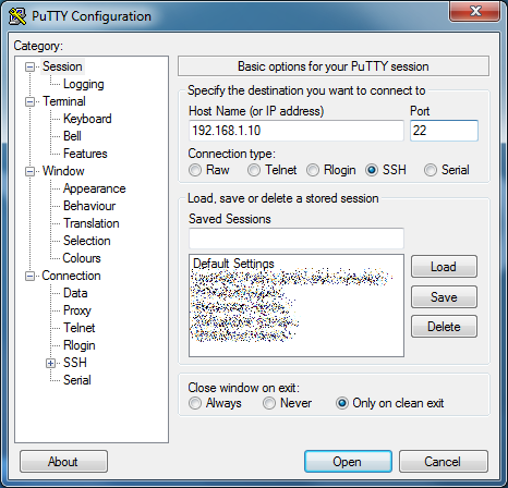 2.2. Aanmaken Samba-gebruikers In volgende stappen maken we de Samba-gebruikers aan via de Linux-terminal m.b.v. SSH-client Putty (http://www.putty.org/). 1. Start Putty Host bv. 192.168.1.10 Port: 22 Open Security Alert Ja 2.