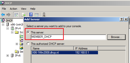Antwoorden b t.m. d zijn identiek ; lp adres van DC_Dhcp. Tweede Dhcp server. Richt nu de tweede server in. Gebruik hiervoor de machine X86-2- Win2008. Hostname wordt Member_DHCP.