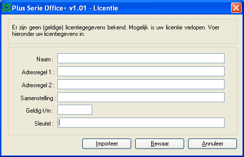 Hoofdstuk 2: De licentie De eerste keer dat u Office+ start dient u de licentiegegevens in te voeren.