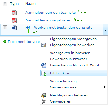 3. Bewerk de tekst en klik op icoon Opslaan of Bestand, Opslaan. 4. Het document is met de laatste aanpassingen opgeslagen binnen EDUgroepen. Naam van een document wijzigen 1.