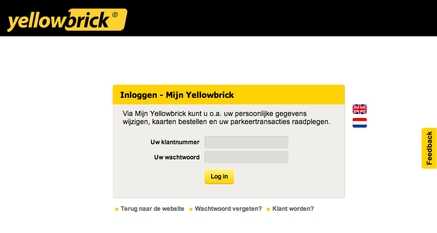 MIJN YELLOWBRICK Als klant van Yellowbrick heb je toegang tot jouw Mijn Yellowbrick. Je kunt via onze website op deze persoonlijke pagina inloggen. Via Mijn Yellowbrick kun je o.a. zelf makkelijk je gegevens inzien/aanpassen, kaarten beheren en facturen downloaden.