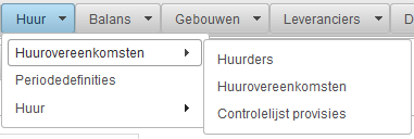 Startscherm Menu: Applicatie is onderverdeeld in een aantal hoofdmenu s (zelf te bepalen). Gewenste actie selecteren in handig dropdown menu.