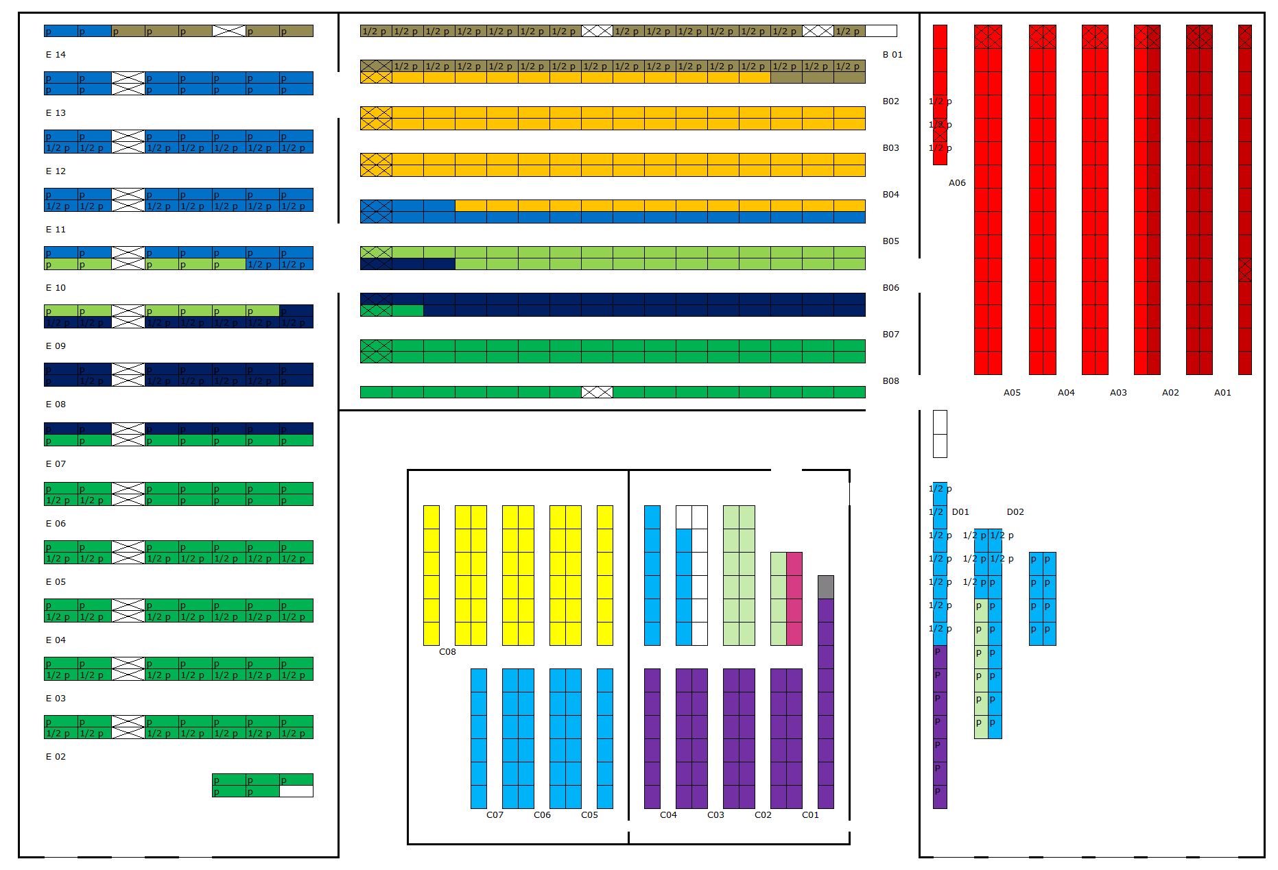 Layout picklocaties (Kleuren geven de locatie van de productgroepen aan (zie