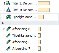 op de titel: op de tekst: Ga naar de tweede dia. Pas de volgende effecten toe: een begineffect Cirkel, daarna een nadrukeffect Tekstkleur. een begineffect Zweven in.