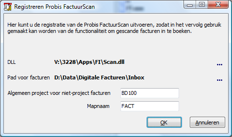 Inkomende Digitale facturen 2 Instellingen 2.1 PROBIS Windows De applicatiebeheerder van PROBIS Windows Financiële Administratie kan deze applicatie opstarten met de parameter /regscan.