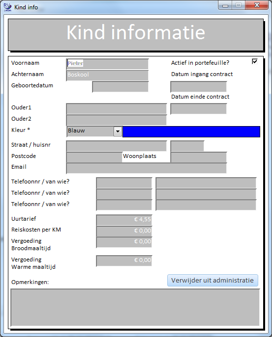 Na een foutieve invoer is er de mogelijkheid om doormiddel van de knop Verwijder uit administratie het kind te verwijderen.