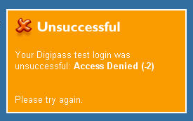 Bij foutief wachtwoord krijgt u: Bij een gebokkeerde gebruikersnaam krijgt u het onderstaande scherm: In het laatste geval