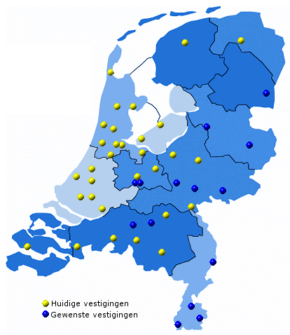 BESCHIKBARE GEBIEDEN Zuid Holland Drenthe Gouda, Alphen a/d Rijn, Bodegraven 160.000 inw. Emmen, Coevorden 150.000 inw. Limburg Venlo, Horst, Helden, 140.000 inw. Sittard, Geleen, Stein, 125.000 inw. Maastricht, 130.