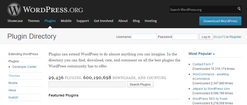 15. Uitbreiden met plug-ins Net als bij de thema s, bestaat er voor de plug-ins van WordPress ook een enorme database directory. Deze is toegankelijk op wordpress.
