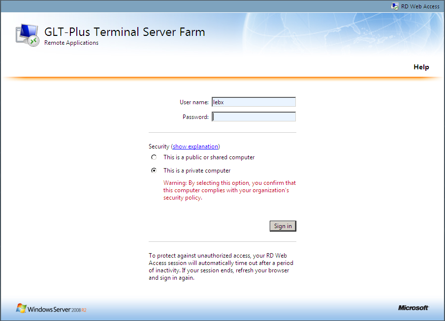 4. Inloggen op de Terminal Server vanuit GLT-PLUS Stap 1: Start uw internet explorer. Stap 2: Typ in de adresbalk: tsweb.gltplus.