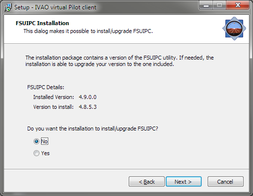 Bolletje voor Window mode FSUIPC niet installeren De tussenliggende schermen spreken