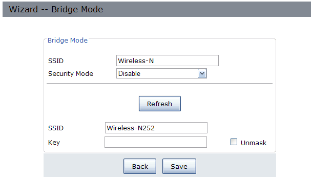 Stel bovenaan de draadloze para-meters in. Geef de SSID een herkenbare naam, een Security Mode te kiezen en een Key (wacht-woord) in te voeren.