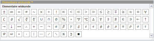 Wiskunde en ICT 8 De relationele en wiskundige symbolen vind je in het tabblad Symbolen. De schuifbalk rechts bevat drie knoppen.