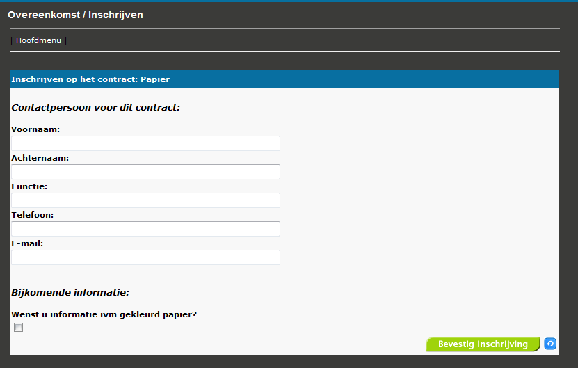 7.3.3. INSCHRIJVEN Hier vult u de gegevens in van de persoon die binnen de school, instelling of organisatie het contract zal opvolgen. Dit hoeft niet noodzakelijk de directie te zijn.
